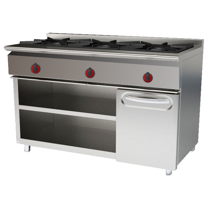 Eurast 33101255 Gas cooker 3 burners on 2 shelves and cupboard - 1200x550x850 mm - 17.5 Kw