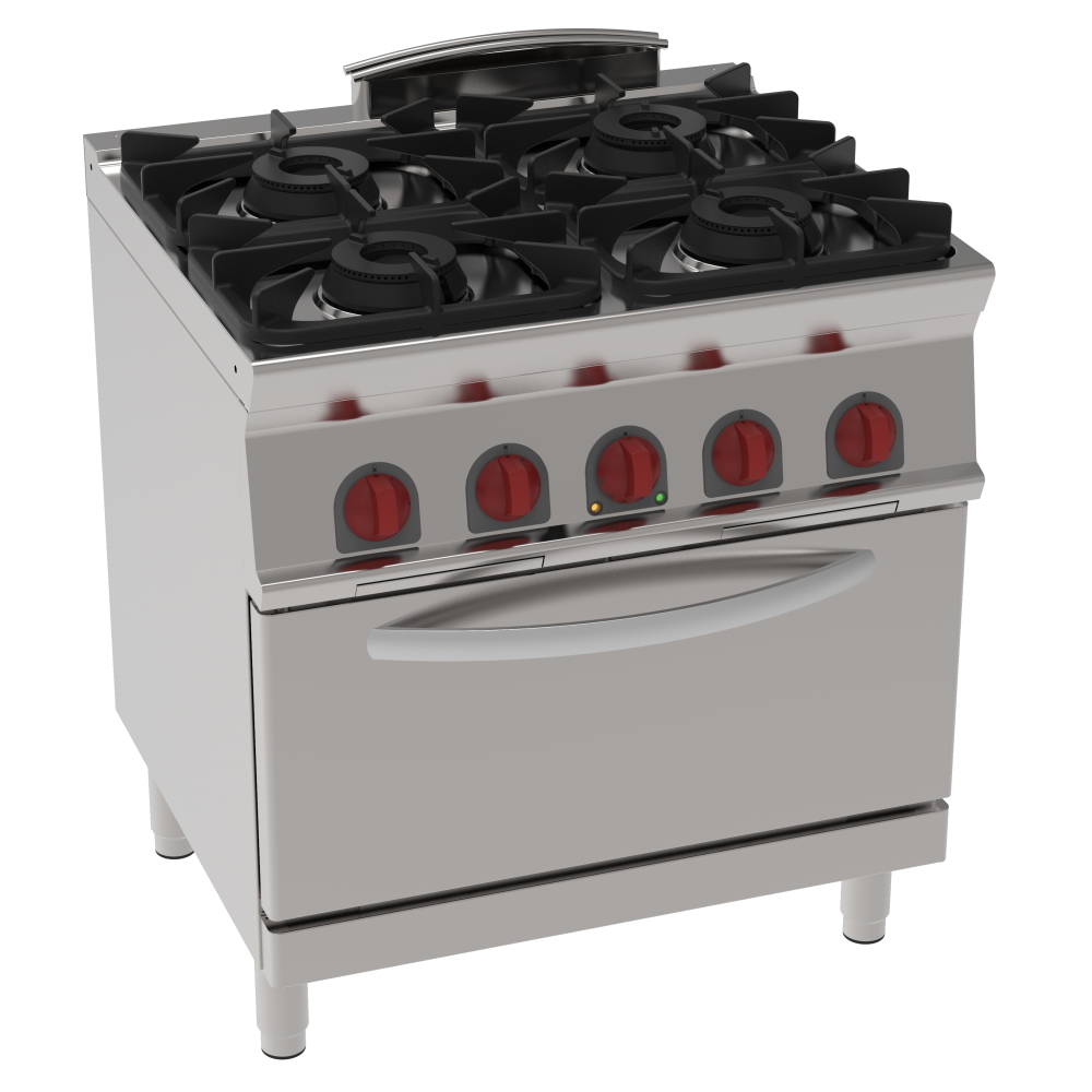 Gas cooker 4 burners 1 electric static oven gn 2/1 - 800x700x900 mm - 19,5 Kw + 4,7 Kw 400/3V - 3585