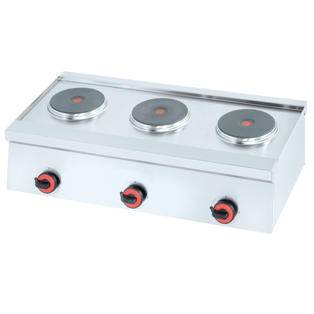 Eurast 44830M10 Electric boiling 3 round plates table top - 900x450x240 mm - 6 Kw 230/1V
