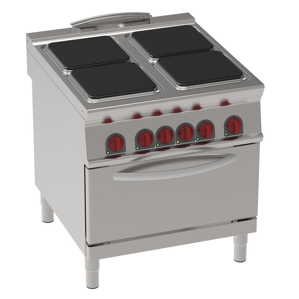 Eurast 42621613 Electric cooker with 4 square plates 1 convection electr. oven gn 1/1 - 800x900x900 