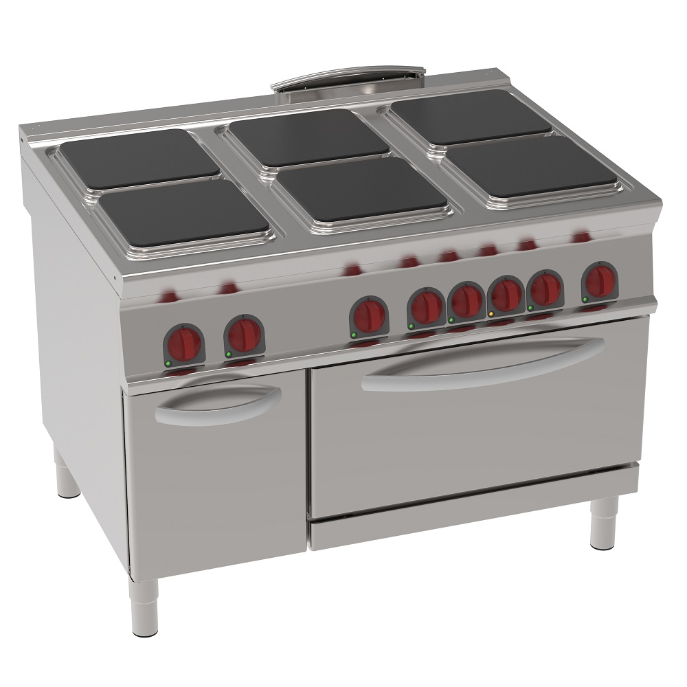 Electric cooker with 6 square plates 1 convection electr. oven gn 1/1 - 1200x900x900 mm - 29 Kw 400/
