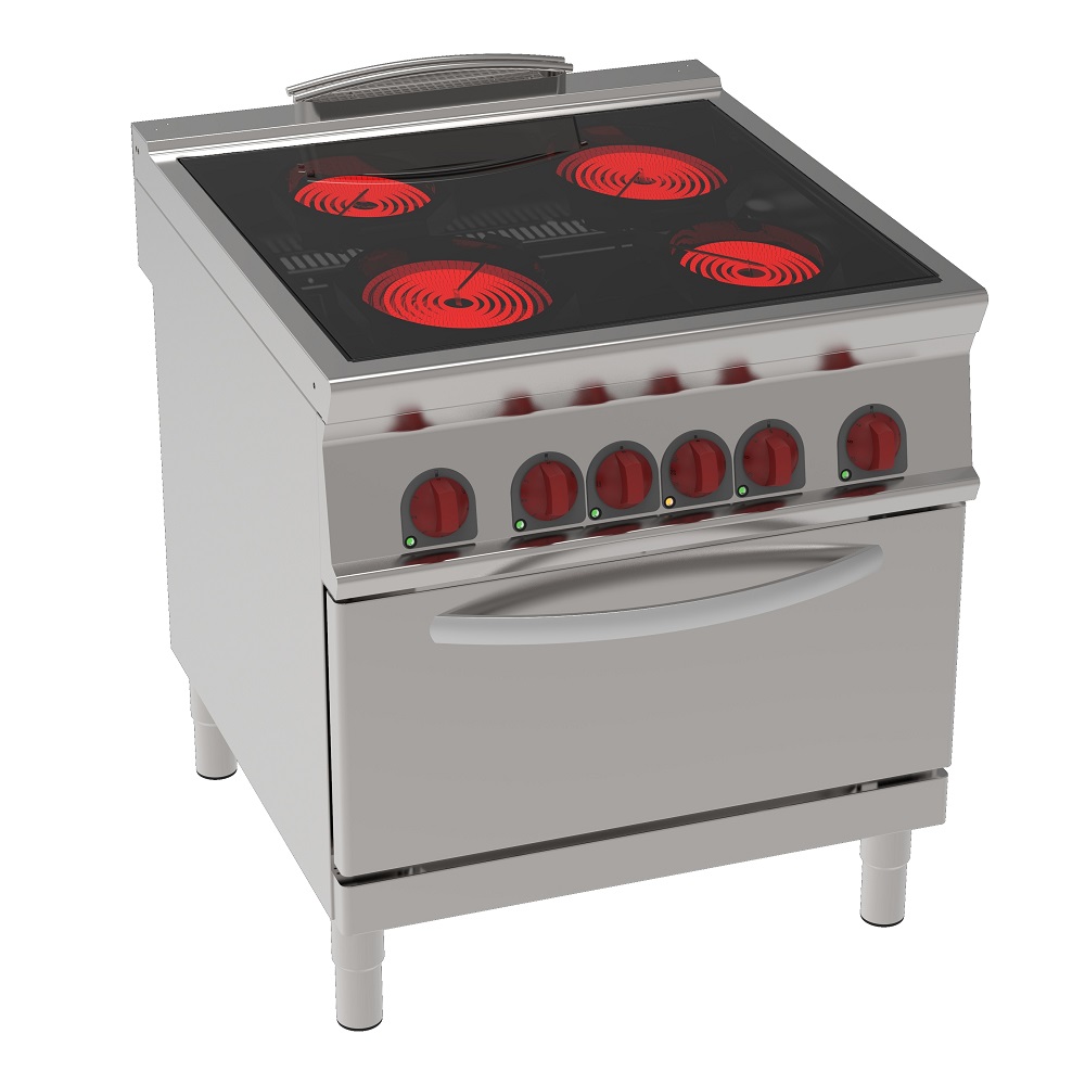Eurast 42421613 Vitroceramic cooker 4 burners 1 oven gn 1/1 - 800x900x900 mm - 18,6 Kw 400/3V