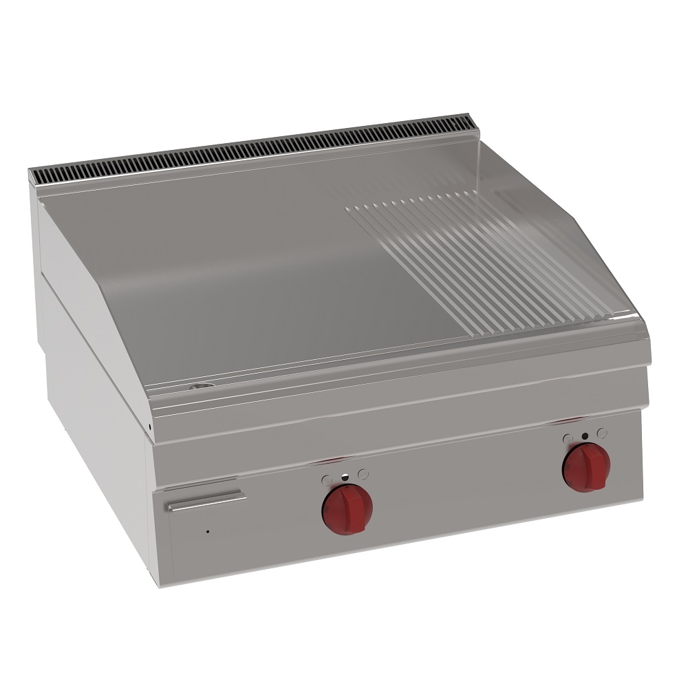 Eurast 30420321 Gas iron hot plate 15 mm  partially grooved tabletop - 700x600x280 mm - 8 Kw