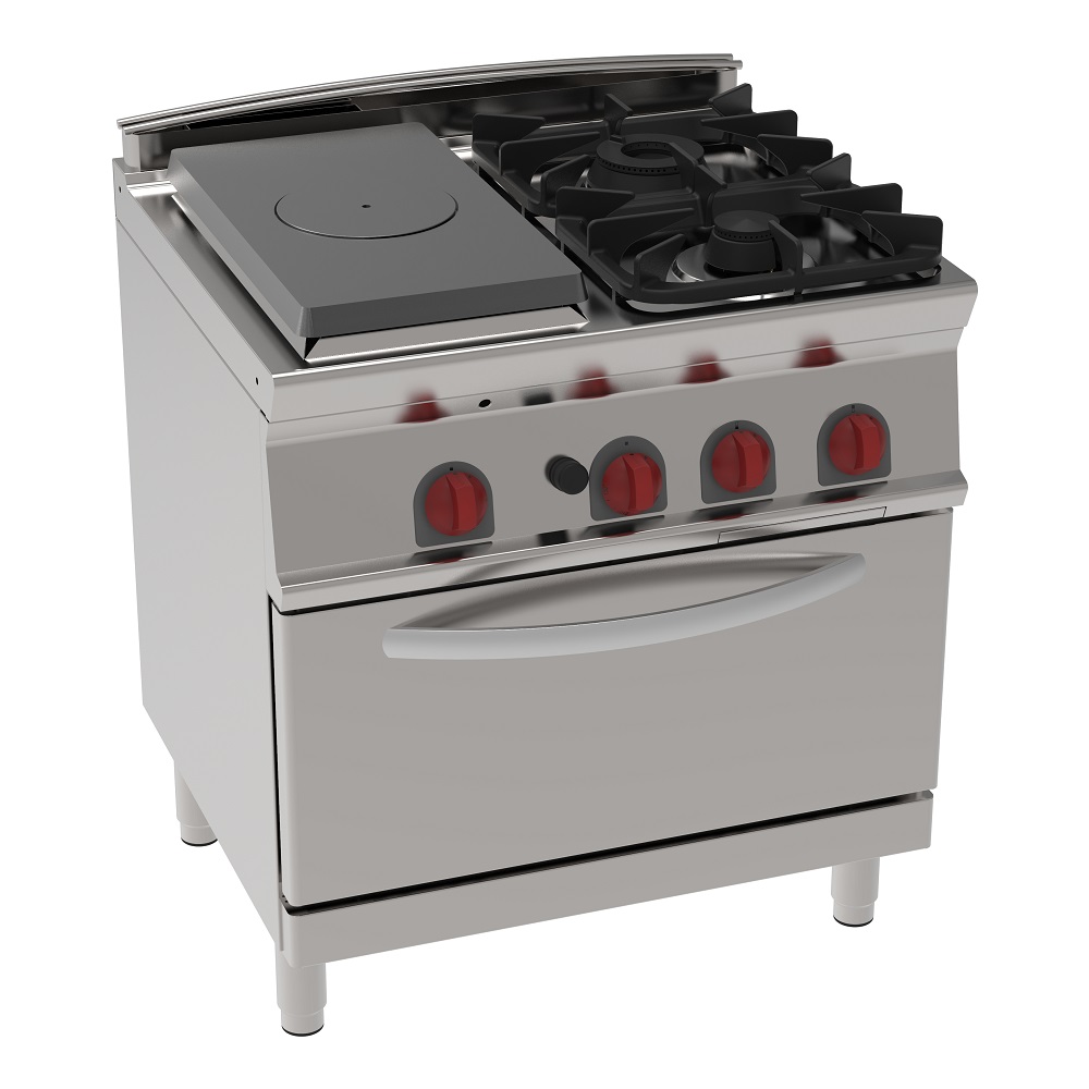 Eurast 48260317 Gas solid top 3 burners and 1 static gas oven gn 2/1 - 800x700x900 mm - 22 Kw