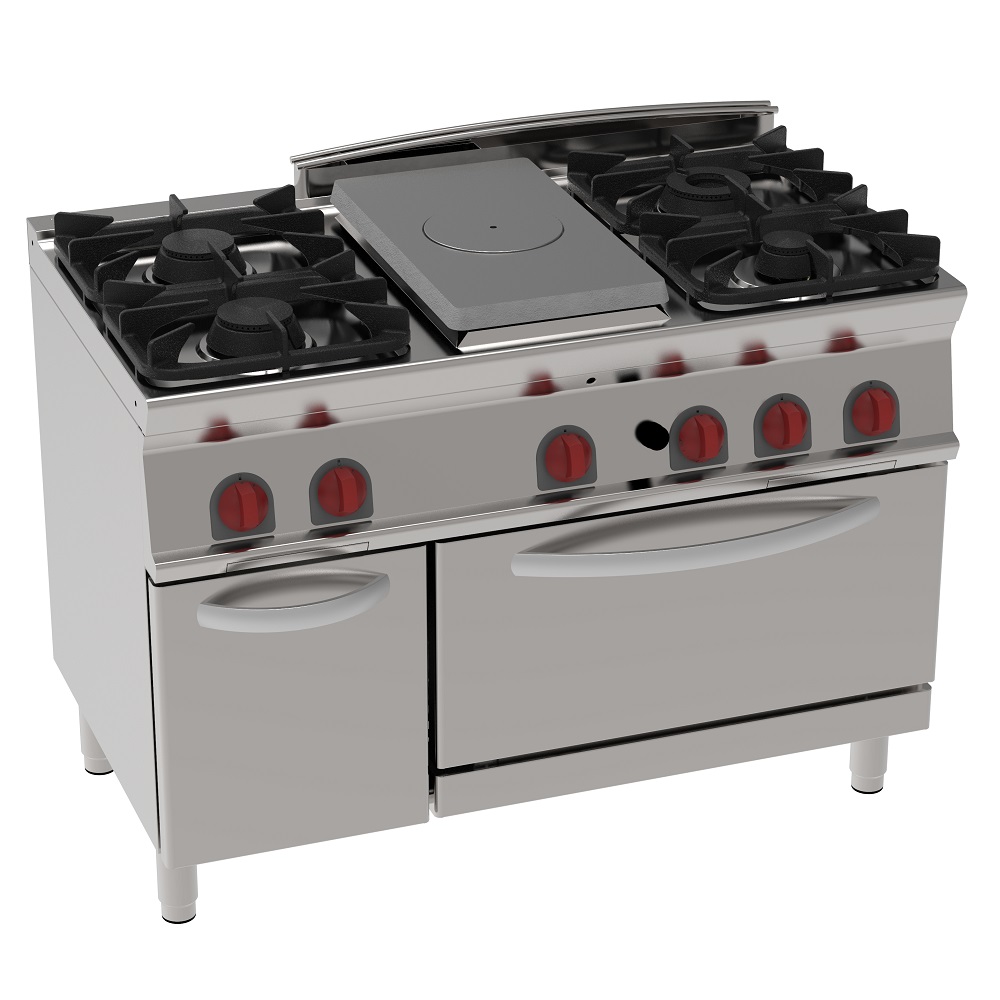 Gas solid top 5 burners and 1 static gas oven gn 2/1 - 1200x700x900 mm - 31 Kw - 48660317 Eurast