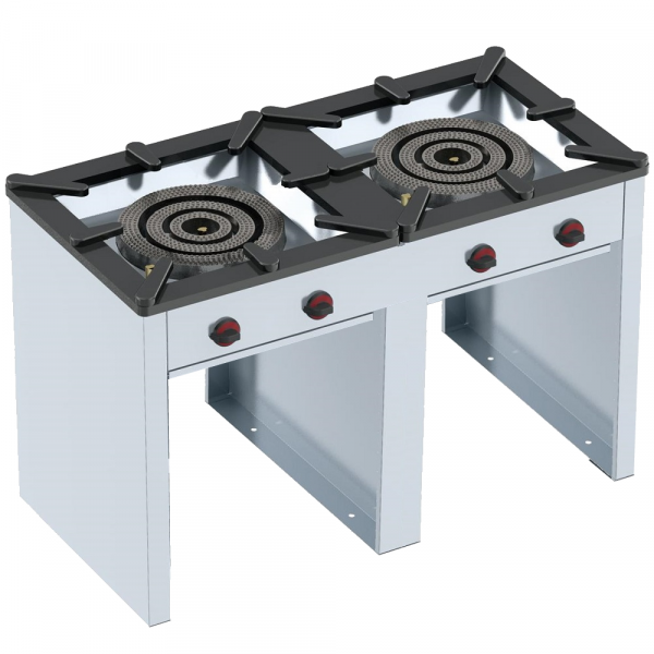 Gas paella cooker 2 grills - 1400x700x900 mm - 54 Kw - 49302G13 Eurast
