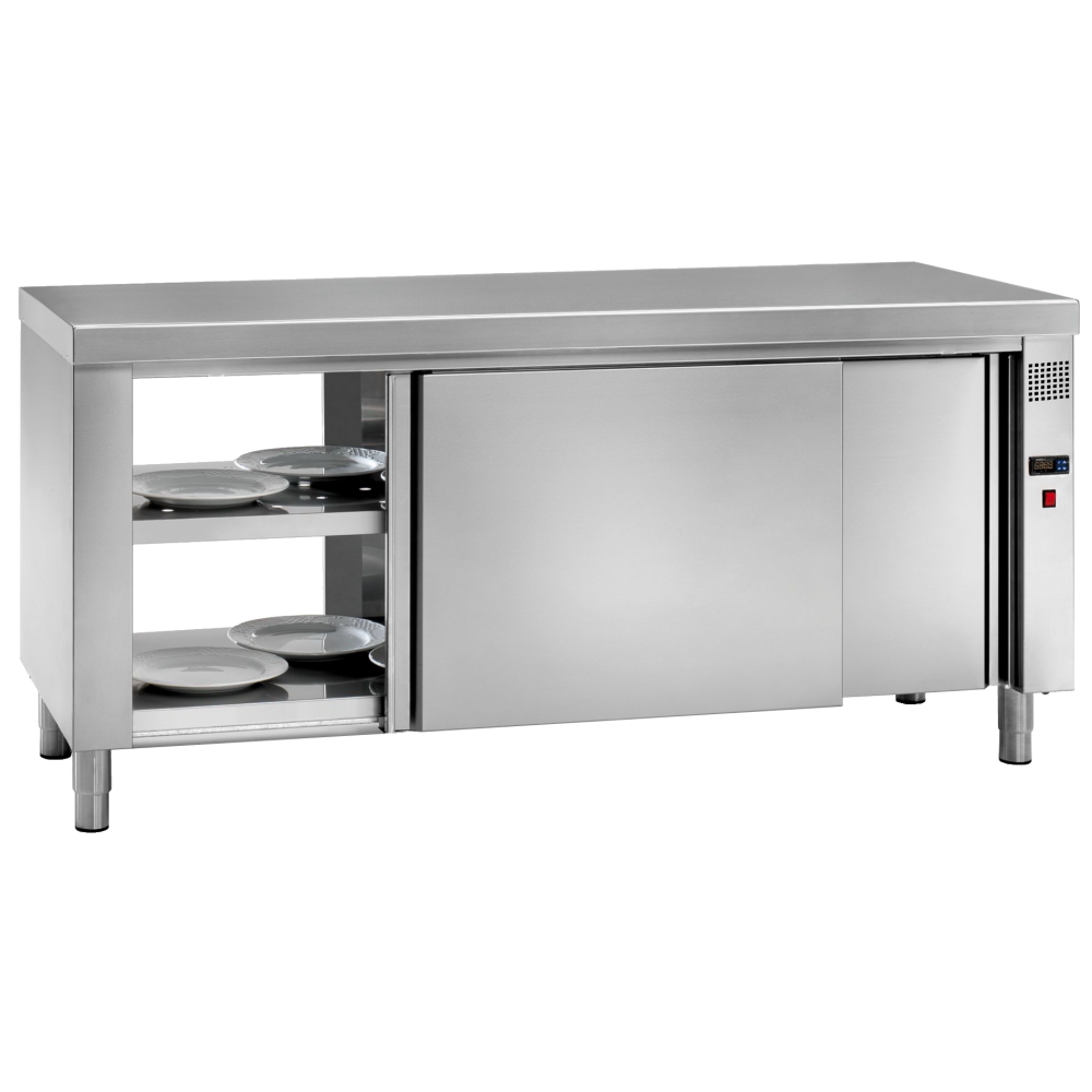 Eurast 64010340 Central electric hot table dishes 4 doors 2 shelves - 2000x700x850 mm - 3 KW 230/1V