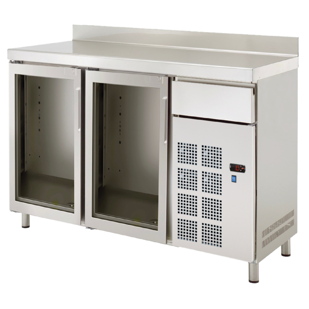 Refrigerated counter 2 glass doors 1 drawer - 1500x600x1050 mm - 220 W 230/1V - 76969509 Eurast