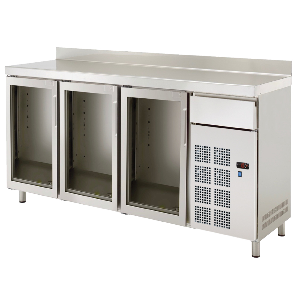Refrigerated counter 3 glass doors 1 drawer - 2020x600x1050 mm - 220 W 230/1V - 70879509 Eurast