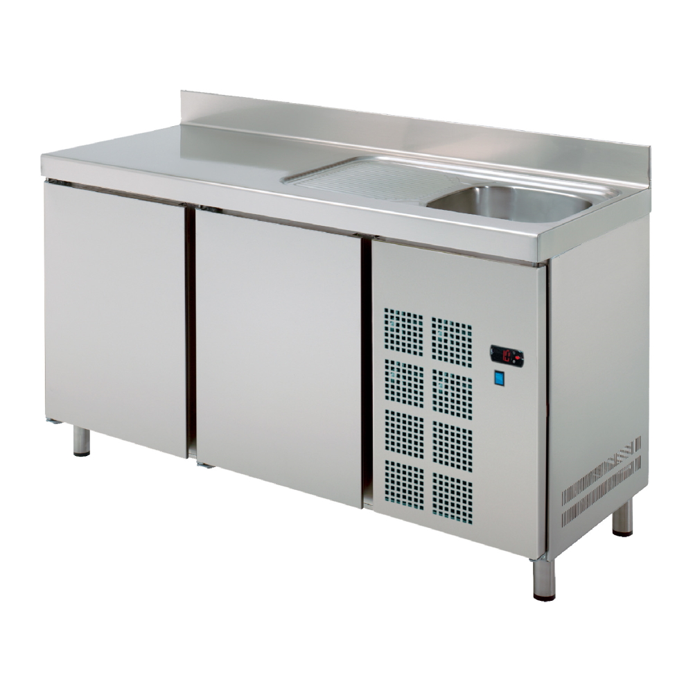 Cold table 2 doors and sink with drainer - 1500x600x850 mm - 220 W 230/1V - 74579509 Eurast