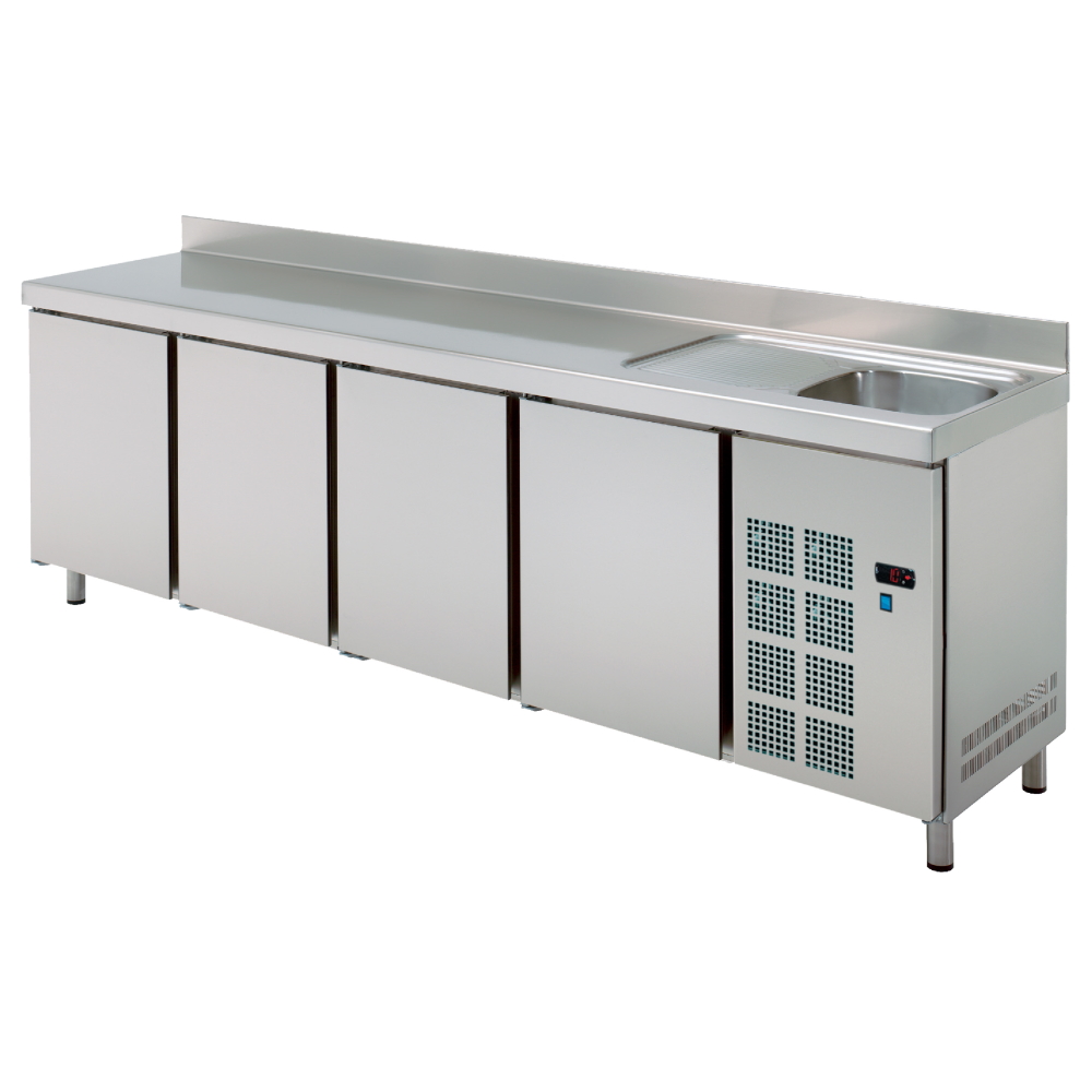 Cold table gn 1/1 4 doors and sink with drainer - 2245x700x850 mm - 330 W 230/1V - 70199509 Eurast