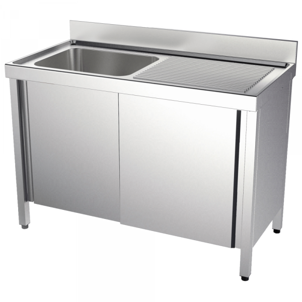 Sink with doors 1 bowl and 1 drainer 1160x500x380 - 2000x700x850 mm - 2433DD02 Eurast