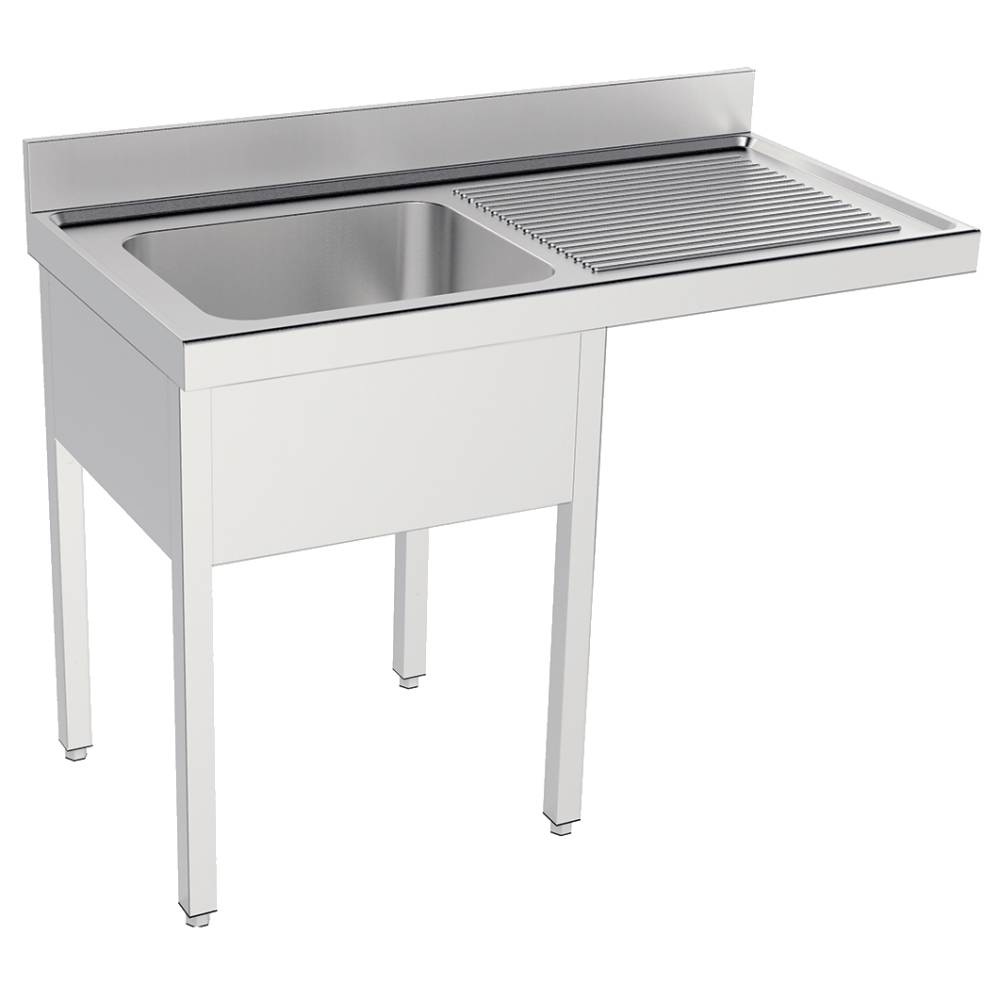 Sink with frame 1 bowl and 1 drainer 500x400x250 - 1200x600x850 mm - 2122D216 Eurast