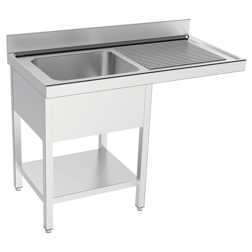 Sink with frame 1 shelf, 1 bowl and 1 drainer 500x400x250 - 1200x600x850 mm - 2126D216 Eurast