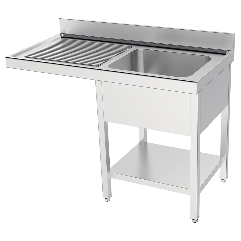 Sink with frame 1 shelf, 1 drainer and 1 bowl 500x400x250 - 1200x600x850 mm - 2146I216 Eurast