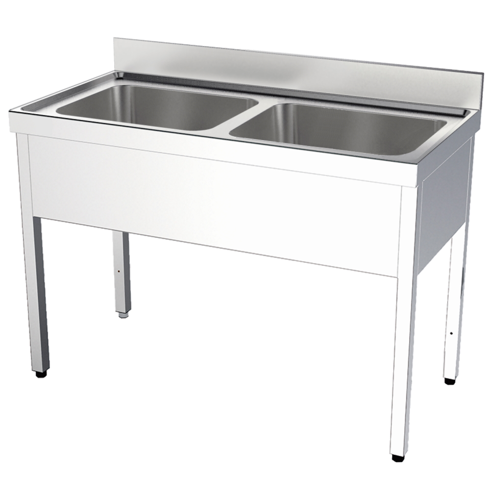 Sink with frame 2 bowls 600x500x300 - 1400x700x850 mm - 20710417 Eurast