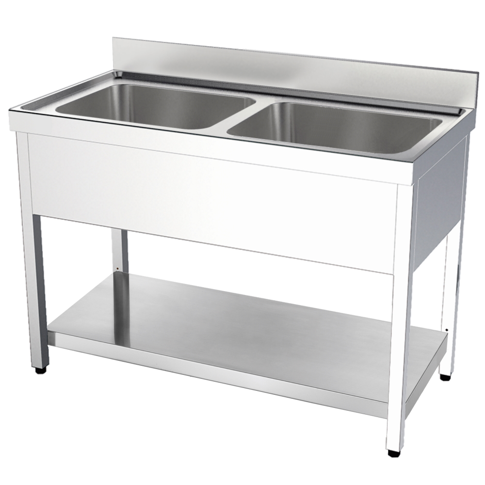 Eurast 20650216 Sink with frame 1 shelf, 2 bowls 500x400x250 - 1200x600x850 mm