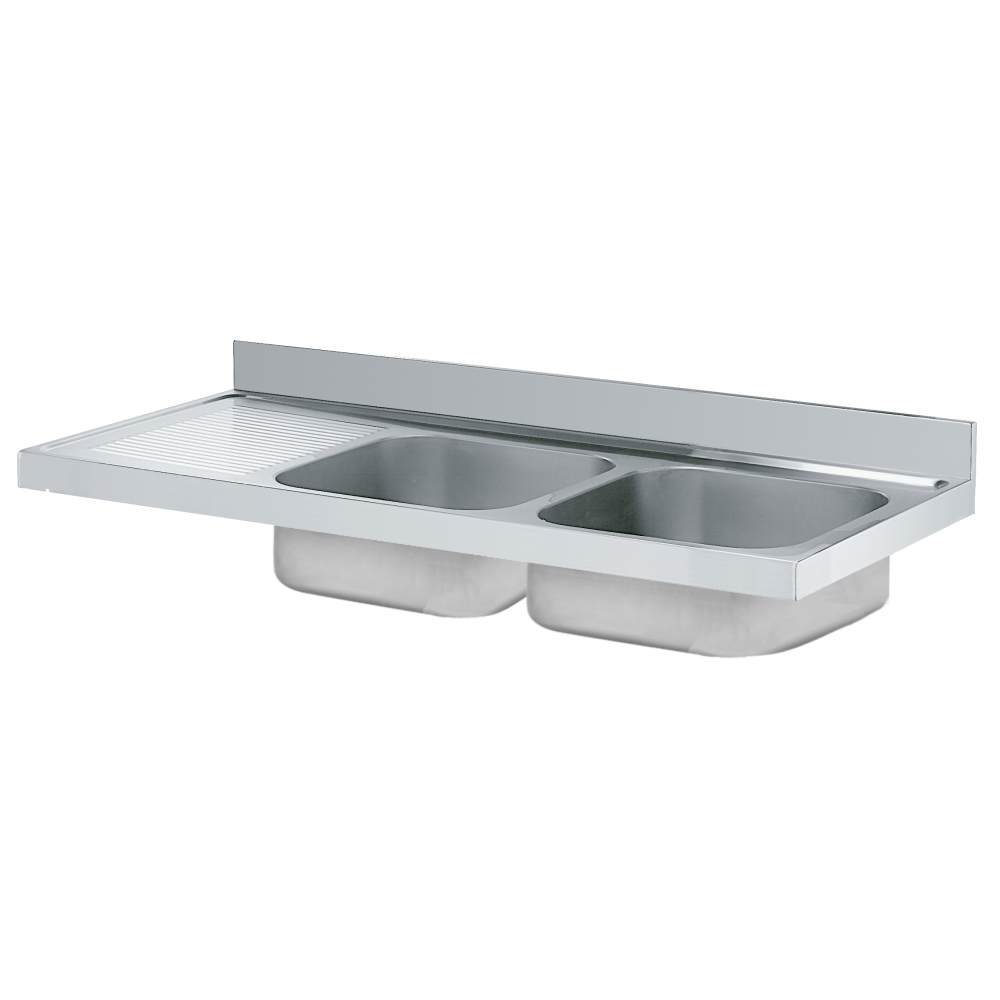 Unsupported sink 1 drainer and 2 bowls 600x500x300 - 2000x700x300 mm - 2220I256 Eurast