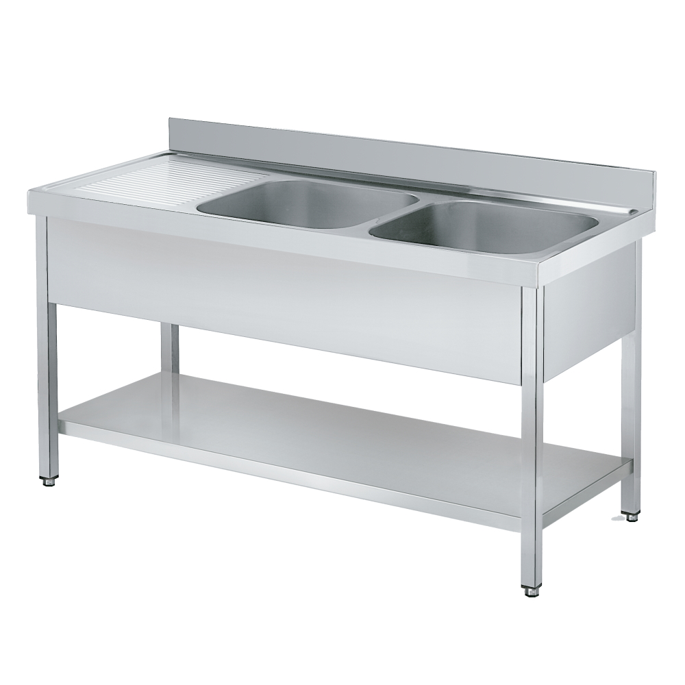 Eurast 2215I061 Sink with frame 1 shelf, 1 drainer and 2 bowls 500x400x250  - 1600x600x850 mm