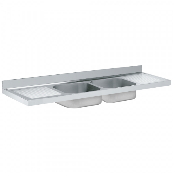 Unsupported sink 2 draineres 2 bowls 600x500x300 - 2200x700x300 mm - 22302256 Eurast