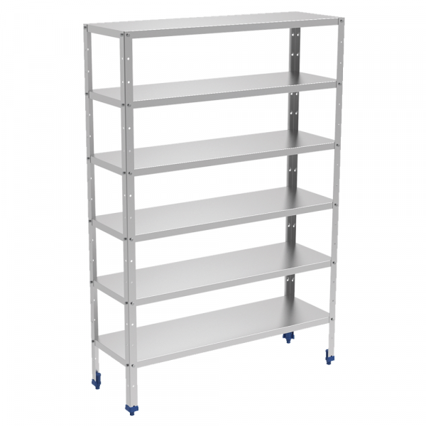 Stainless steel shelves 6 levels with smooth shelves - 1400x350x1750 mm - 38006350 Eurast