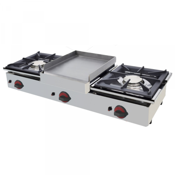 Gas boiling 1 burner and 2 tabletop grills - 1200x450x240 mm - 17,4 Kw - 4413P021 Eurast