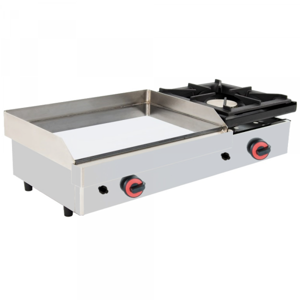 Gas hard chrome hot plate 15 mm smooth table top with 1 burner - 1005x450x280 mm - 11,8 Kw - 4443FC