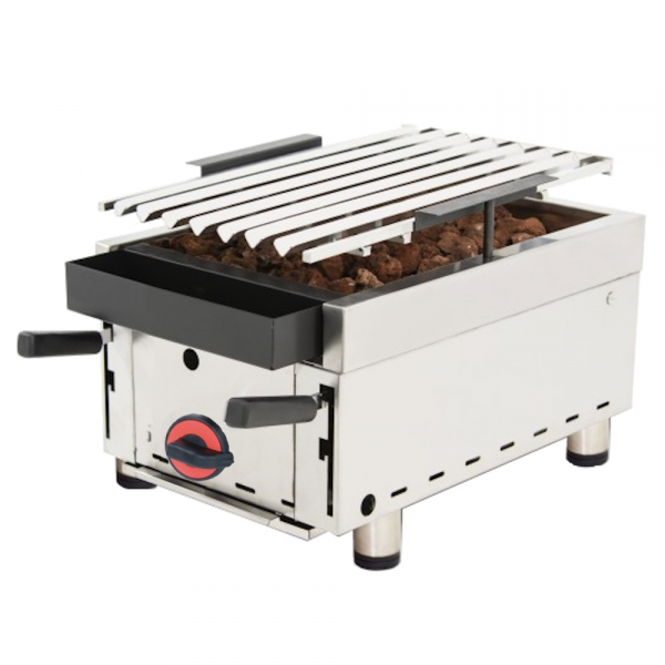 Gas lava barbecue tabletop stainless steel grill without backsplash - 370x550x330 mm - 6,6 Kw - 4471