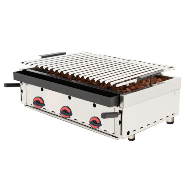 Gas lava barbecue tabletop stainless steel grill without backsplash - 900x550x330 mm - 19,8 Kw - 447