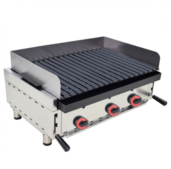 Gas lava barbecue tabletop iron grill with backsplash - 900x550x380 mm - 19,8 Kw - 4473FP09 Eurast