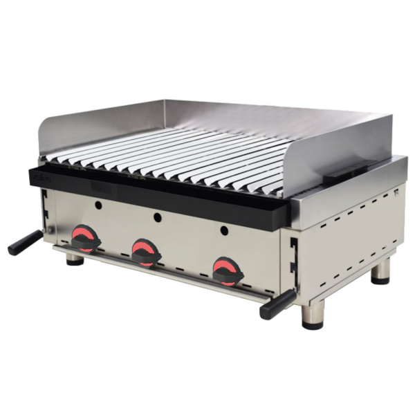 Gas lava barbecue tabletop stainless steel grill with backsplash - 900x550x380 mm - 19,8 Kw - 44731P