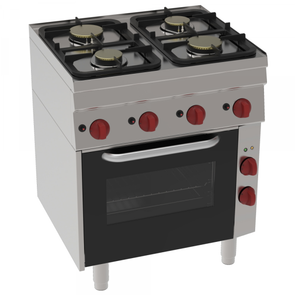 Gas cooker 6 burners 1 electric convection oven gn 1/1 - 700x600x850 mm - 17 Kw + 2,5 Kw 230/1V - 42