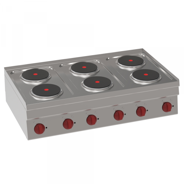 Electric boiling 6 round plates table top - 1050x600x280 mm - 12 Kw 400/3V - 30600611 Eurast